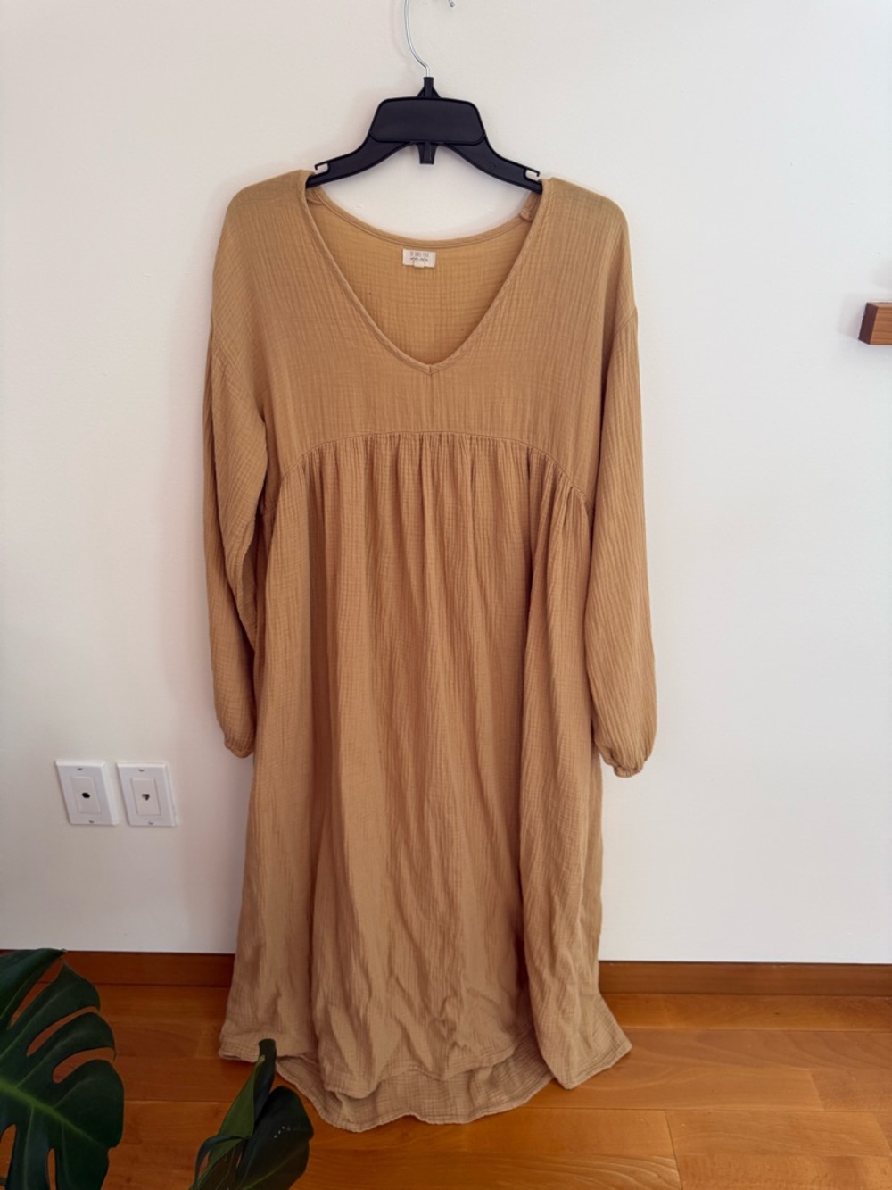 The Simple Folk Relaxed V-Neck Long Sleeve Dress in Camel